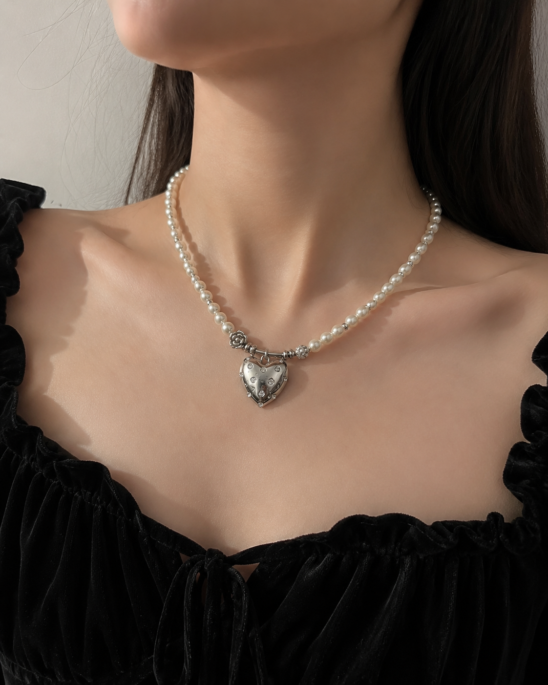 Cherrydaydream Pearl Heart Necklace | Romantic Vintage Charm Jewelry