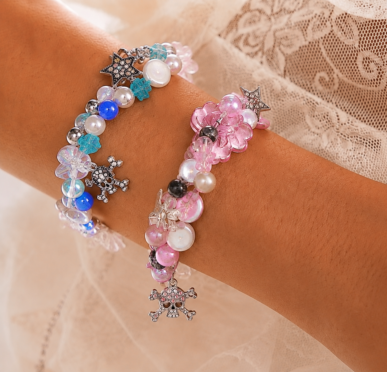 Sweet Chaos Charm Bracelet — Y2K Pearl Beaded Statement Bracelet
