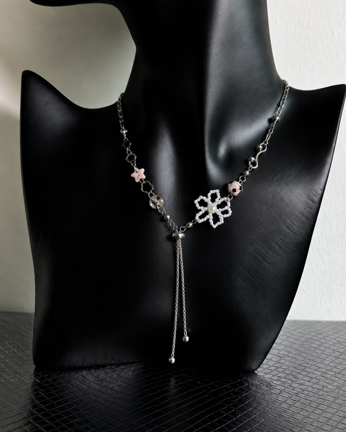 Flower Charm Necklace — Y2K Silver Floral Statement Necklace