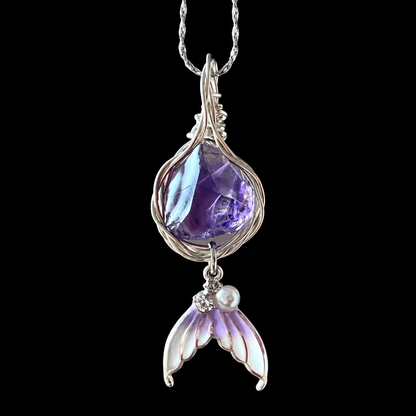 Handmade Colorful Glass Stone Mermaid Tail Necklace