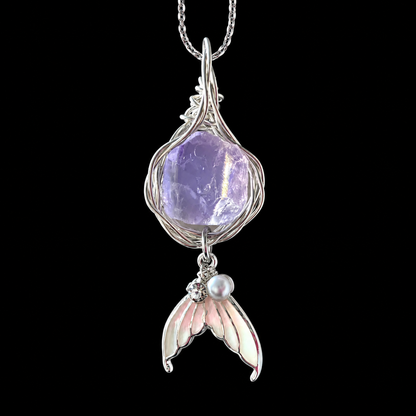 Handmade Colorful Glass Stone Mermaid Tail Necklace