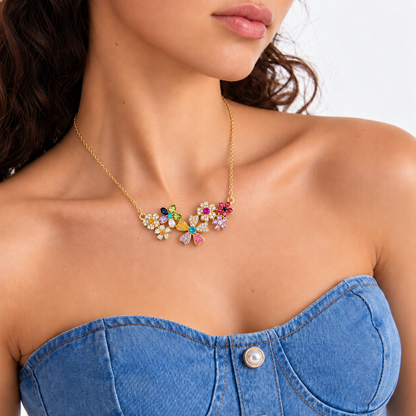 Colorful Crystal Flower Statement Necklace