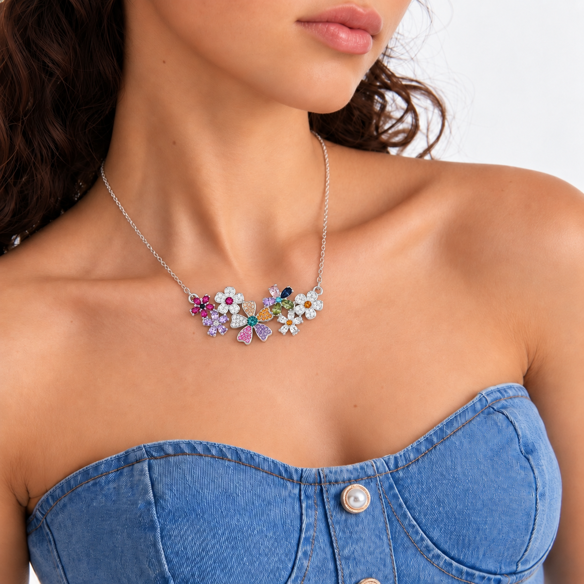 Colorful Crystal Flower Statement Necklace