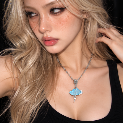 Blue Cloud Lightning Charm Necklace