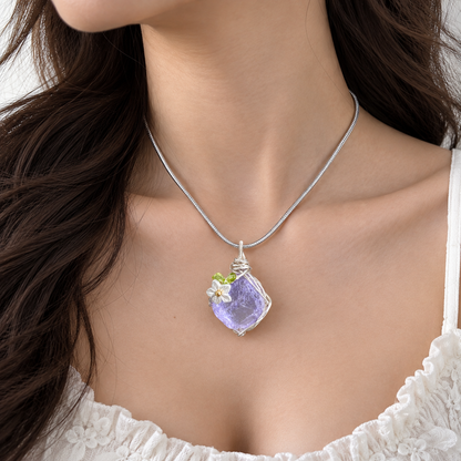 Handmade Flower Crystal Wire Wrapped Necklace