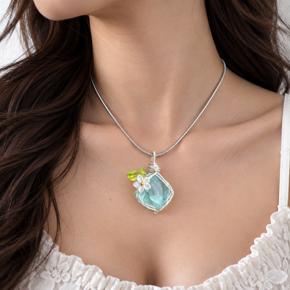 Handmade Flower Crystal Wire Wrapped Necklace