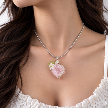 Handmade Flower Crystal Wire Wrapped Necklace