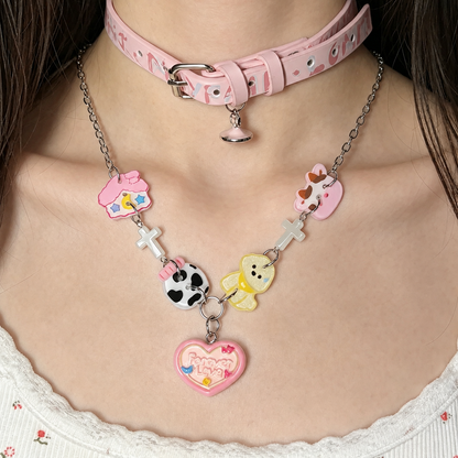 Sweet Charm Heart Necklace — Y2K Kawaii Pastel Statement Necklace