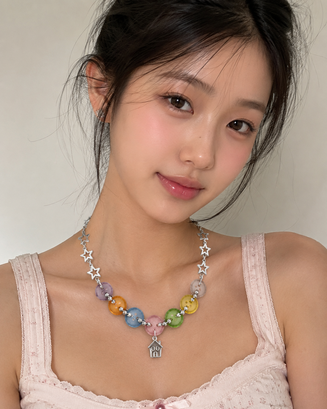 Colorful Button Star Necklace — Y2K Kawaii Charm Statement Necklace