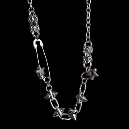 Silver Spike Star Chain Necklace — Y2K Gothic Punk Jewelry