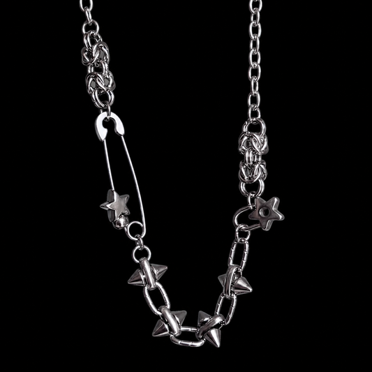 Silver Spike Star Chain Necklace — Y2K Gothic Punk Jewelry