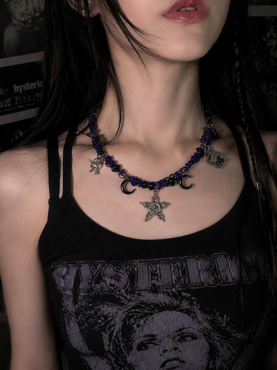 Midnight Star Charm Layered Necklace – Y2K Gothic Vintage Style Alloy Necklace