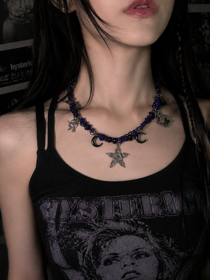 Midnight Star Charm Layered Necklace – Y2K Gothic Vintage Style Alloy Necklace