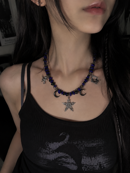 Midnight Star Charm Layered Necklace – Y2K Gothic Vintage Style Alloy Necklace