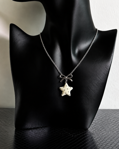 Star Bow Necklace — Y2K Fairycore Fabric Charm Necklace