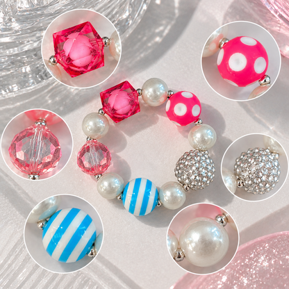 Colorful Pearl Beaded Bracelet — Y2K Kawaii Crystal Charm Statement Bracelet