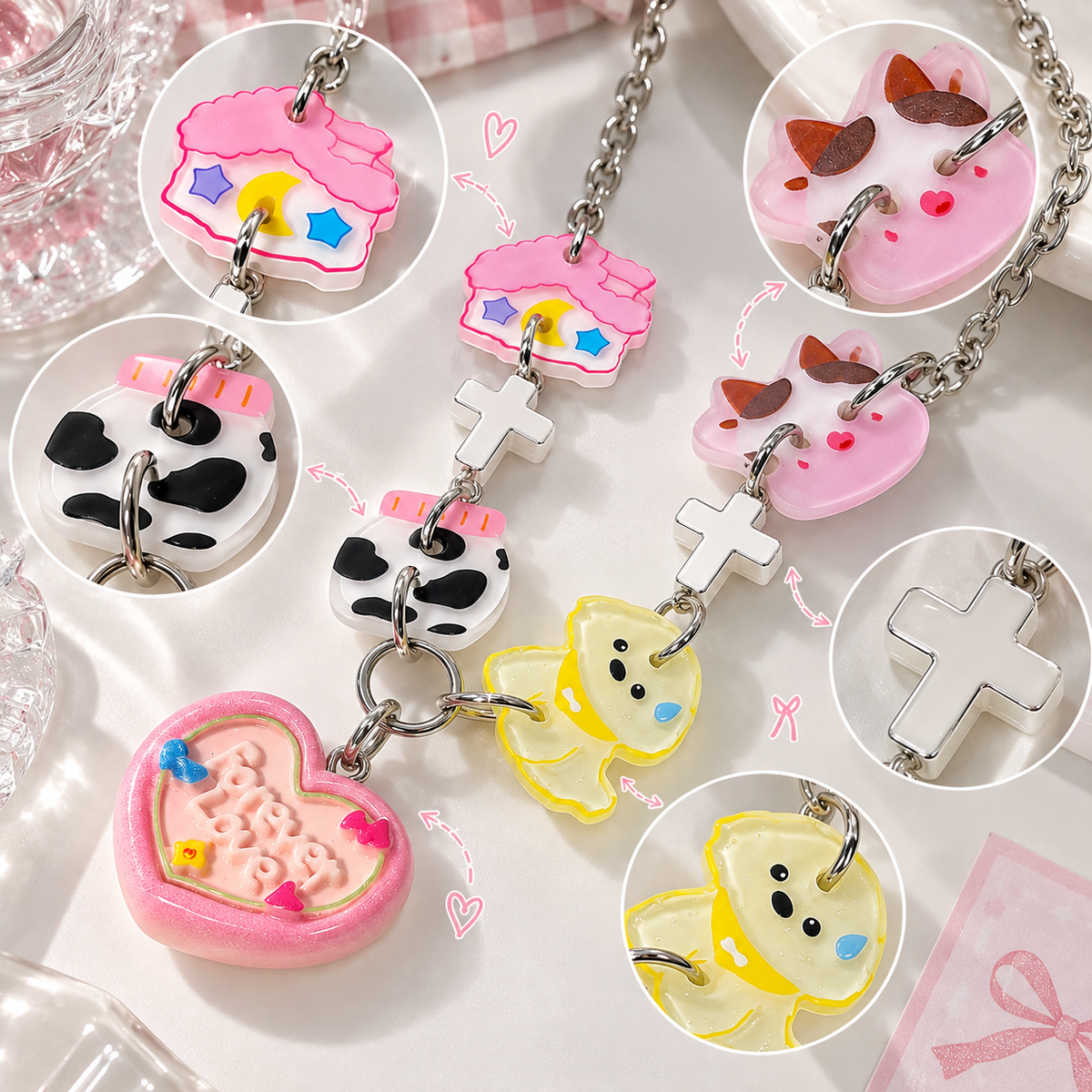 Sweet Charm Heart Necklace — Y2K Kawaii Pastel Statement Necklace