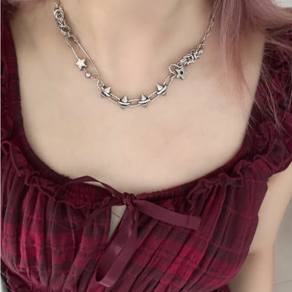 Silver Spike Star Chain Necklace — Gothic Punk Jewelry