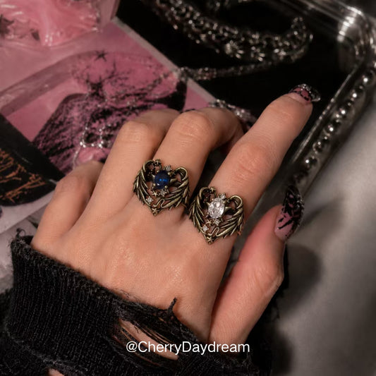 Celestial Wing Gemstone Ring — Vintage Fantasy Statement Ring