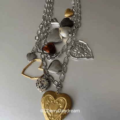 Vintage Heart Charm Long Chain Necklace & Waist Chain