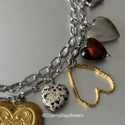 Vintage Heart Charm Long Chain Necklace & Waist Chain
