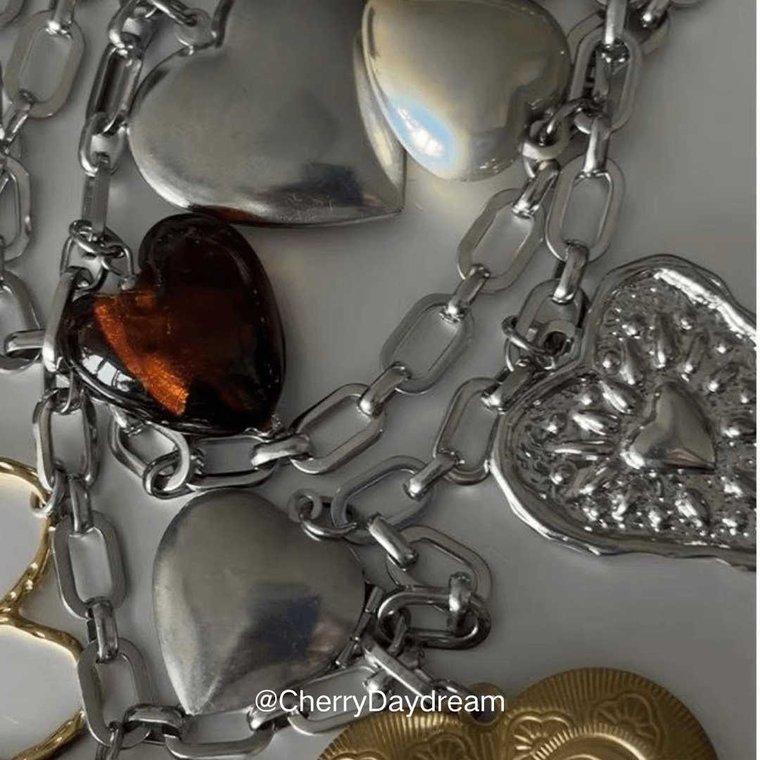 Vintage Heart Charm Long Chain Necklace & Waist Chain