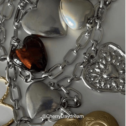 Vintage Heart Charm Long Chain Necklace & Waist Chain