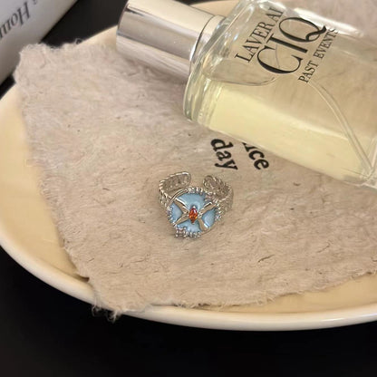 Dreamy Blue Crystal Butterfly Ring – Y2K Mermaidcore Fairycore Jewelry