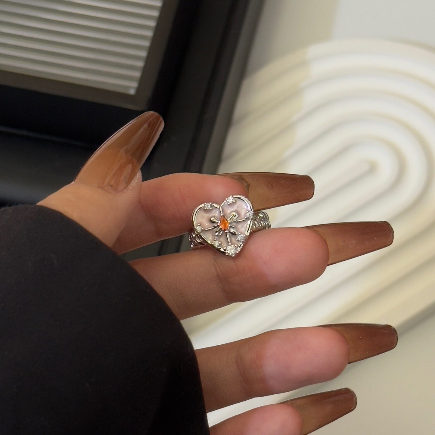 Dreamy Pink Heart Crystal Ring – Y2K Fairycore Romantic Jewelry