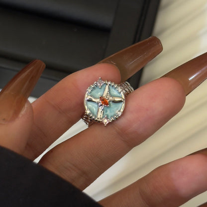 Dreamy Blue Crystal Butterfly Ring – Y2K Mermaidcore Fairycore Jewelry