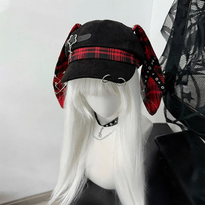 Y2K Plaid Ear Flap Beret Hat
