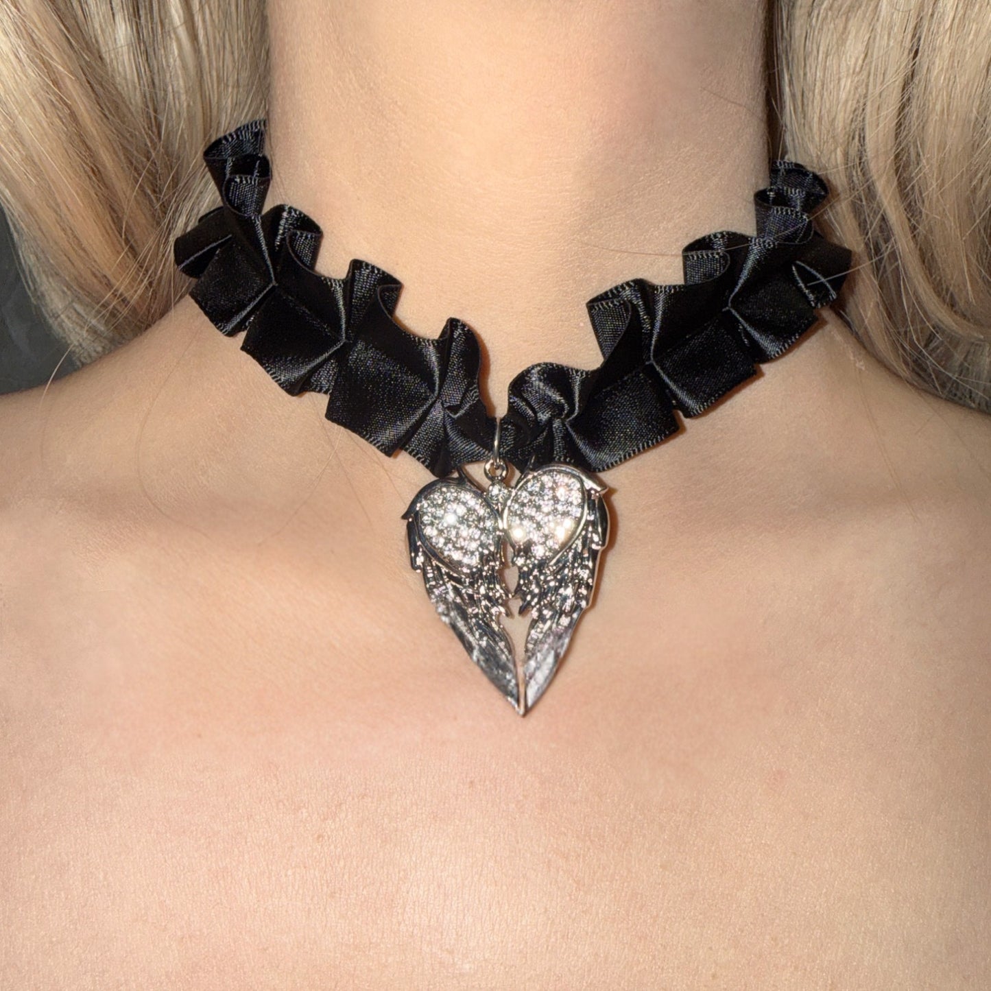 Angel Wing Ribbon Choker — Y2K Coquette Fairycore Necklace