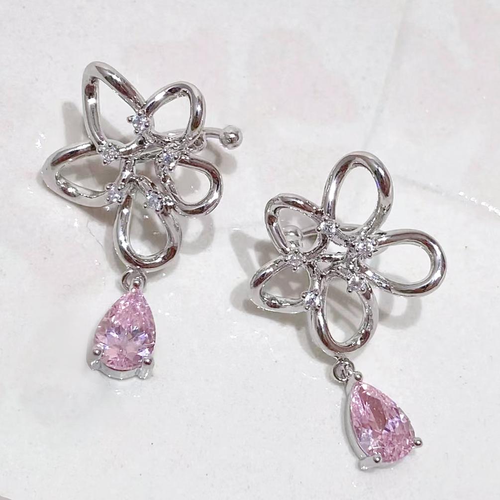 Flower Crystal Earrings — Y2K Fairycore Pink Gem Statement Earrings