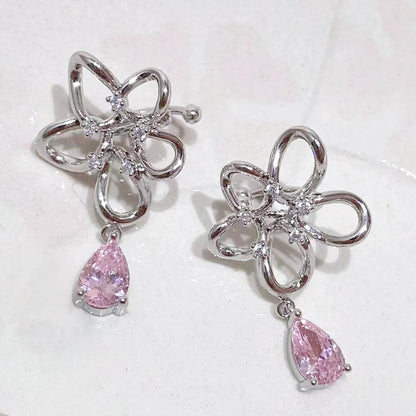 Flower Crystal Earrings — Y2K Fairycore Pink Gem Statement Earrings