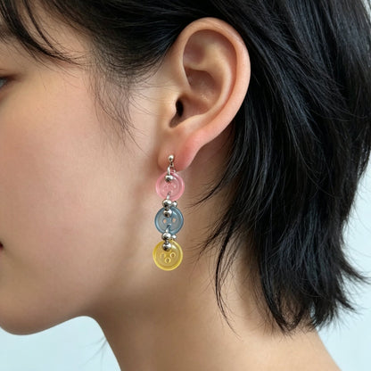 Colorful Button Drop Earrings — Y2K Kawaii Retro Statement Earrings