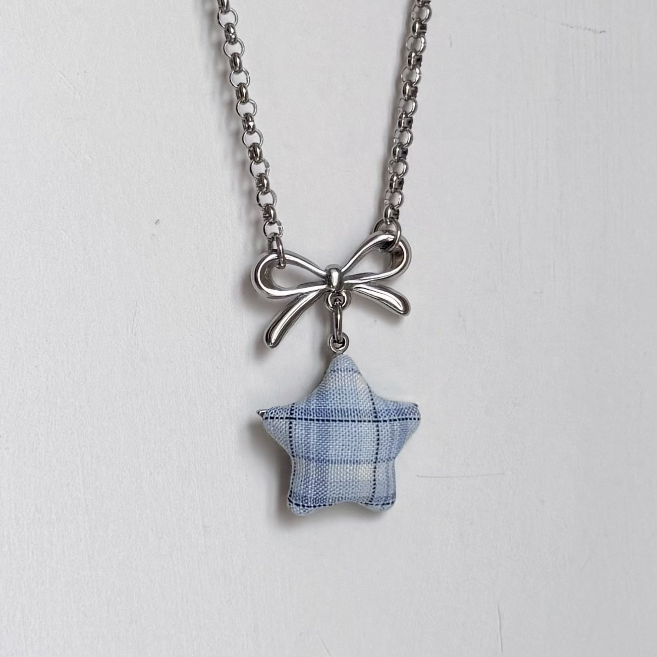 Star Bow Necklace — Y2K Fairycore Fabric Charm Necklace