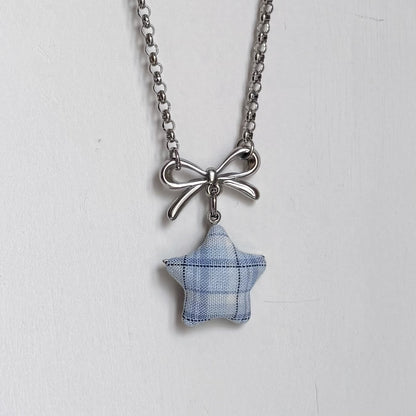 Star Bow Necklace — Y2K Fairycore Fabric Charm Necklace