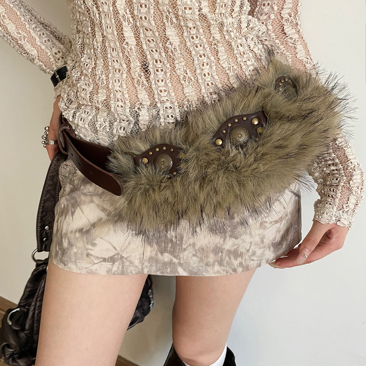 Vintage Western Faux Fur Belt