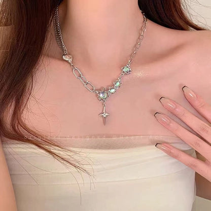 Starlight Crystal Necklace | Silver Y2K Celestial Pendant Jewelry