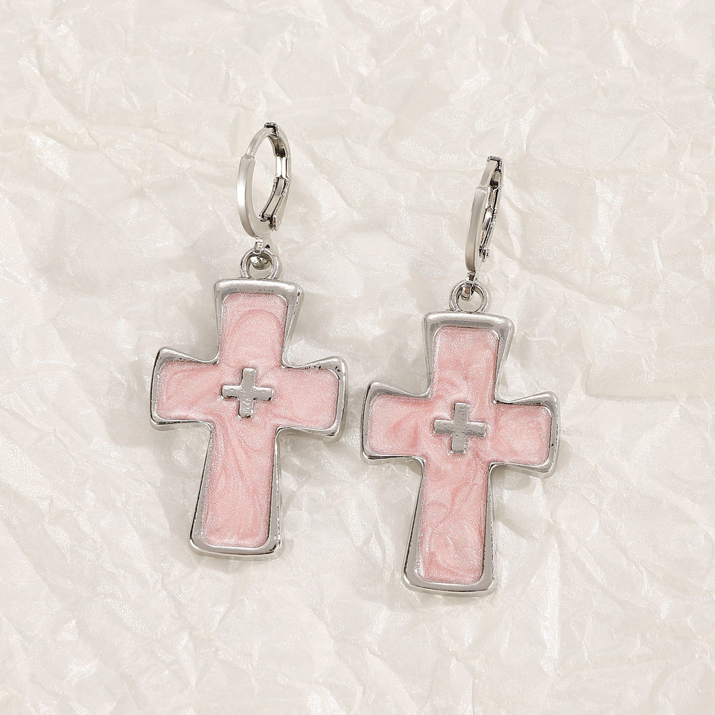 Dream Cross Earrings – Y2K Pink Glitter Statement Earrings