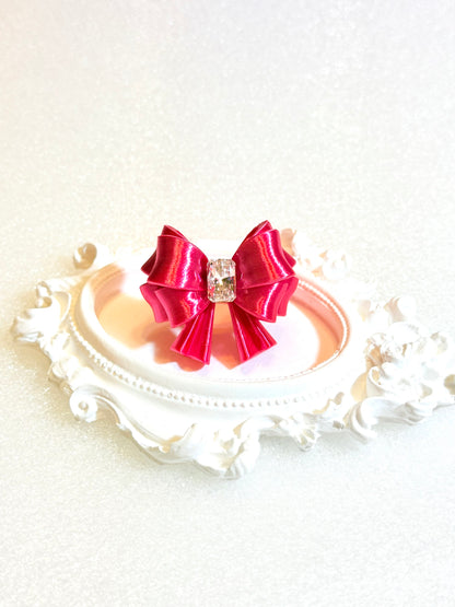 Bow Square Crystal Ring — Y2K Coquette 3D Printed Statement Ring