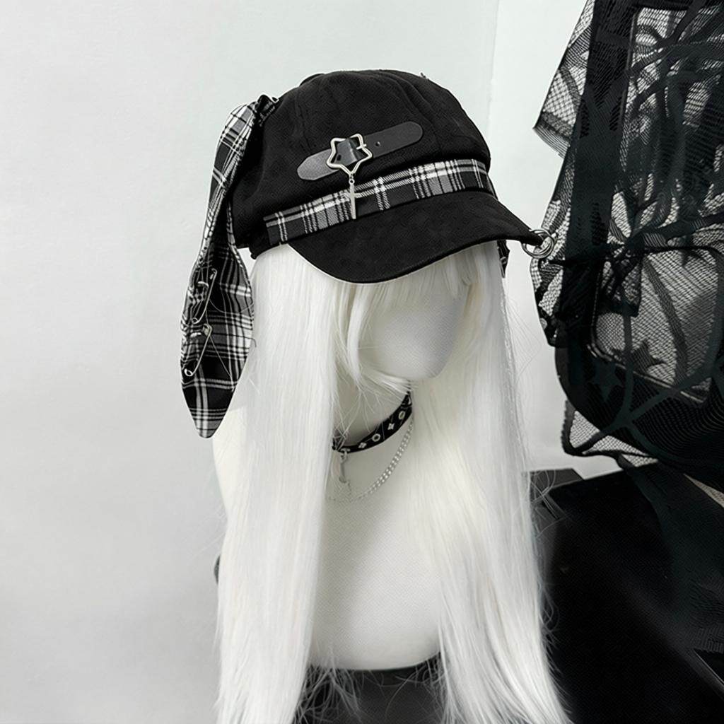 Y2K Plaid Ear Flap Beret Hat