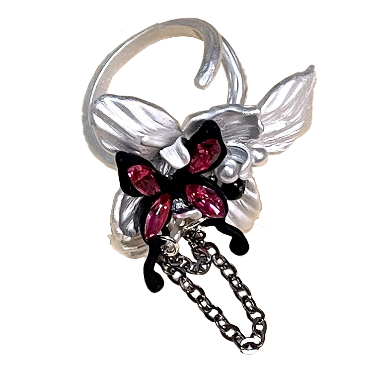 Butterfly Crystal Ring — Y2K Fairycore Gothic Statement Ring