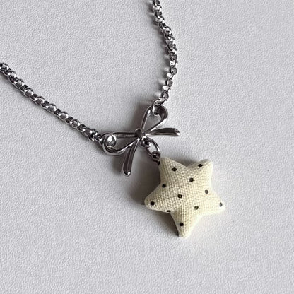 Star Bow Necklace — Y2K Fairycore Fabric Charm Necklace
