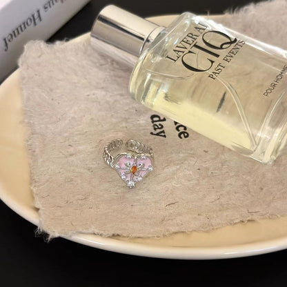 Dreamy Pink Heart Crystal Ring – Y2K Fairycore Romantic Jewelry