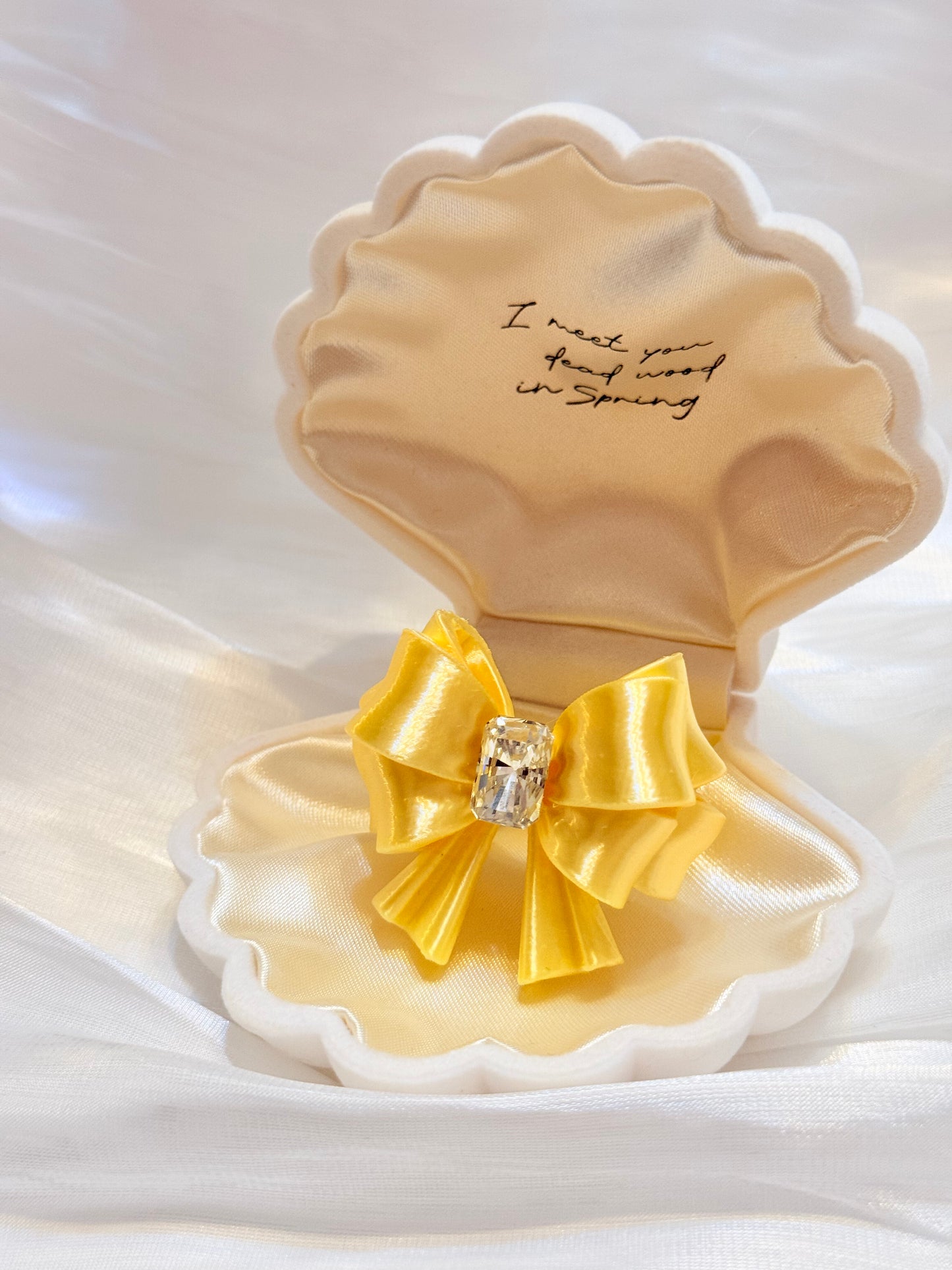 Bow Square Crystal Ring — Y2K Coquette 3D Printed Statement Ring