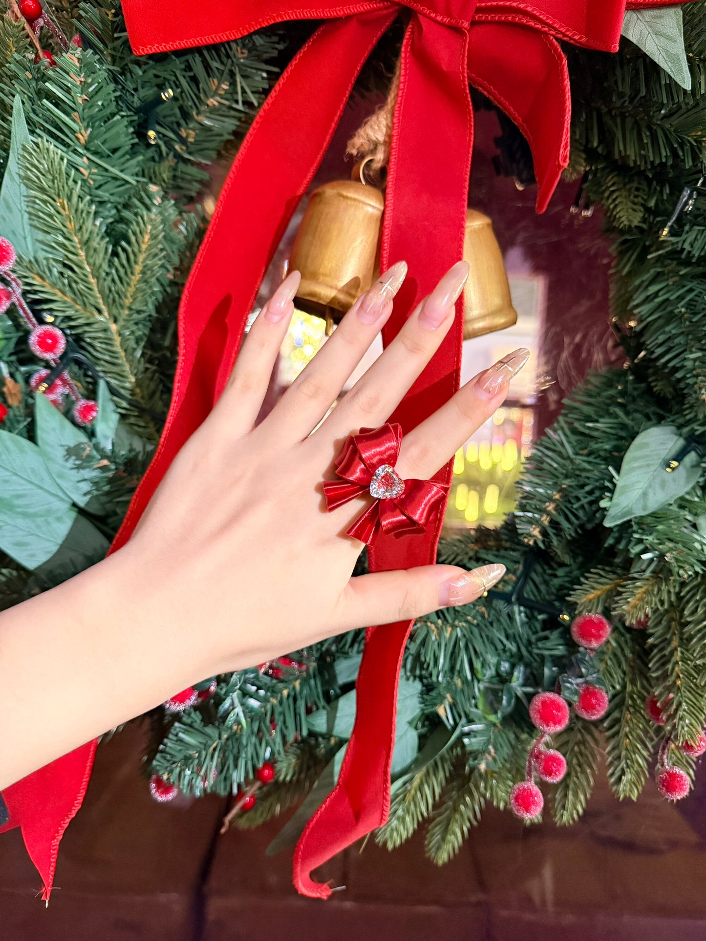 Bow Heart Crystal Ring — Y2K Coquette 3D Printed Statement Ring