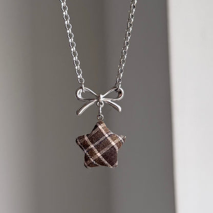 Star Bow Necklace — Y2K Fairycore Fabric Charm Necklace