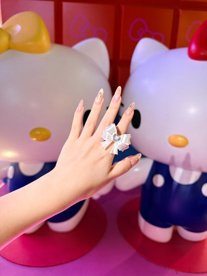 Bow Heart Crystal Ring — Y2K Coquette 3D Printed Statement Ring