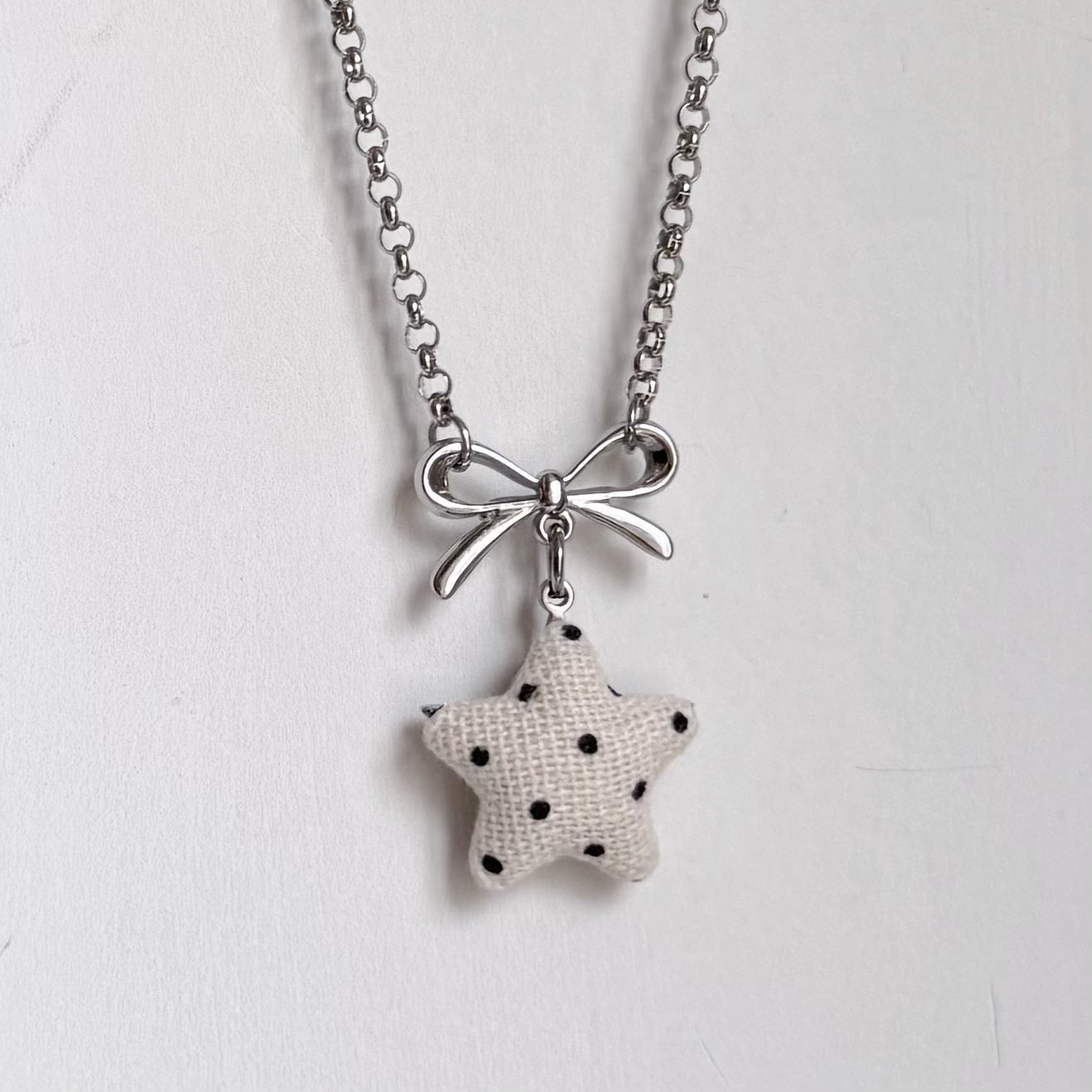 Star Bow Necklace — Y2K Fairycore Fabric Charm Necklace